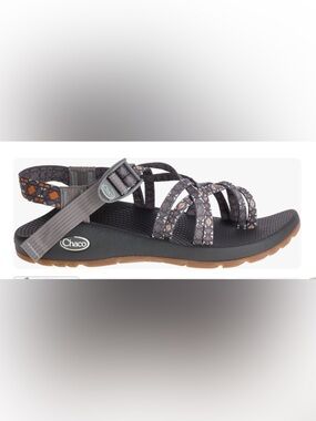 Chaco Gray Strappy Sandal with Orange Floral Accents